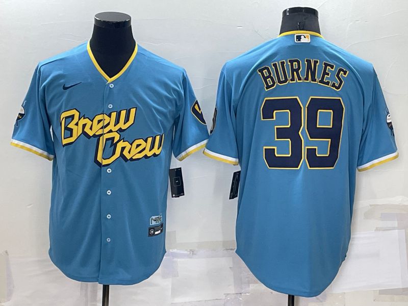 Men Milwaukee Brewers #39 Burnes Blue City Edition Game Nike 2022 MLB Jersey->milwaukee brewers->MLB Jersey